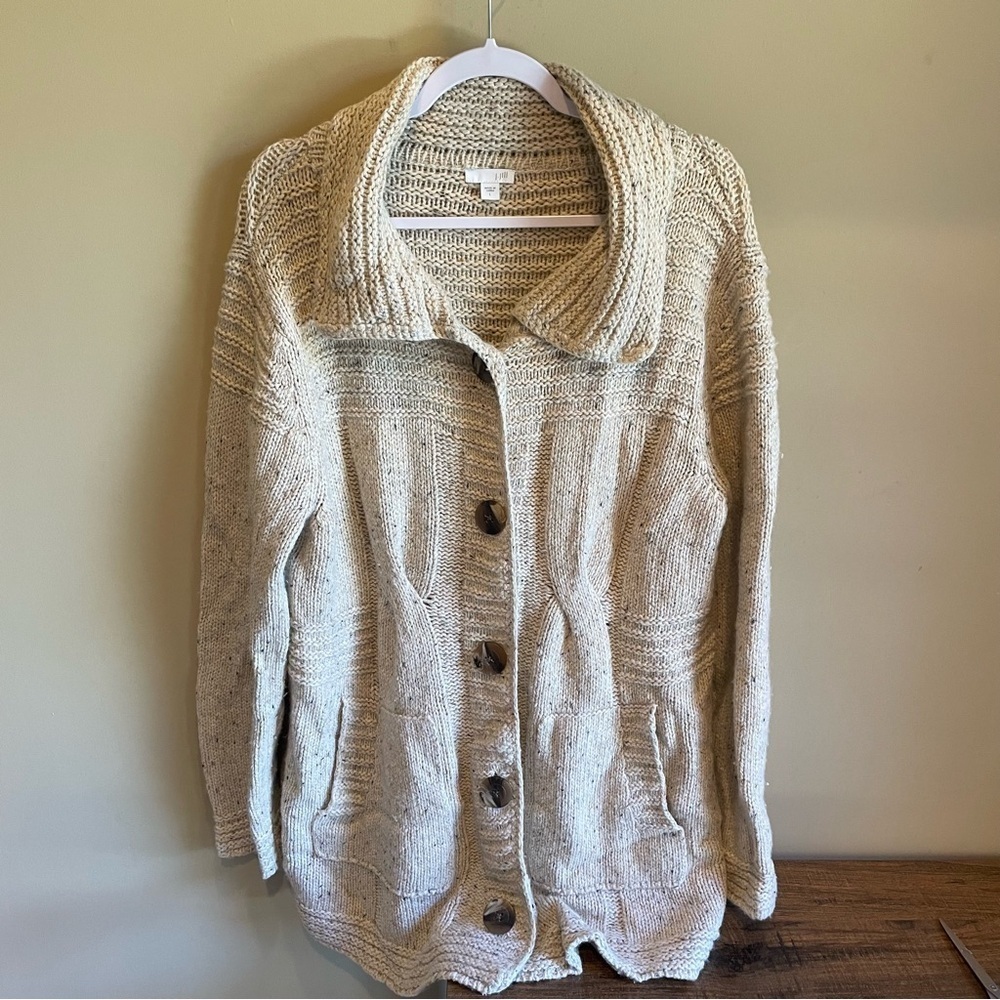 J. Jill Wool Blend Marled Longline Cardigan Sweater Duster Large